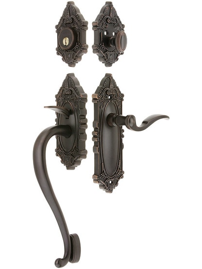 Grandeur Grande Victorian Thumblatch Entrance Set With Bellagio Lever - Left-Handed in Oil-Rubbed Bronze.